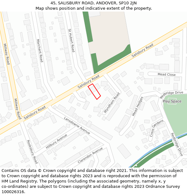 45, SALISBURY ROAD, ANDOVER, SP10 2JN: Location map and indicative extent of plot