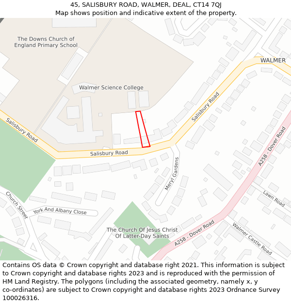 45, SALISBURY ROAD, WALMER, DEAL, CT14 7QJ: Location map and indicative extent of plot