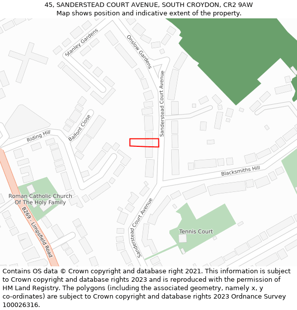 45, SANDERSTEAD COURT AVENUE, SOUTH CROYDON, CR2 9AW: Location map and indicative extent of plot
