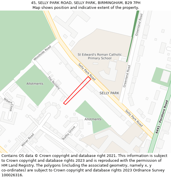 45, SELLY PARK ROAD, SELLY PARK, BIRMINGHAM, B29 7PH: Location map and indicative extent of plot