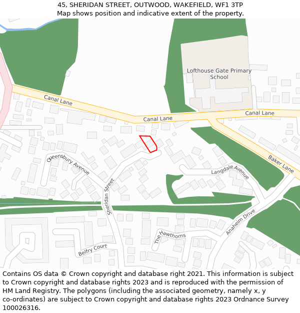 45, SHERIDAN STREET, OUTWOOD, WAKEFIELD, WF1 3TP: Location map and indicative extent of plot