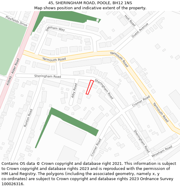 45, SHERINGHAM ROAD, POOLE, BH12 1NS: Location map and indicative extent of plot