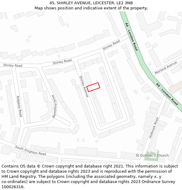 45, SHIRLEY AVENUE, LEICESTER, LE2 3NB: Location map and indicative extent of plot