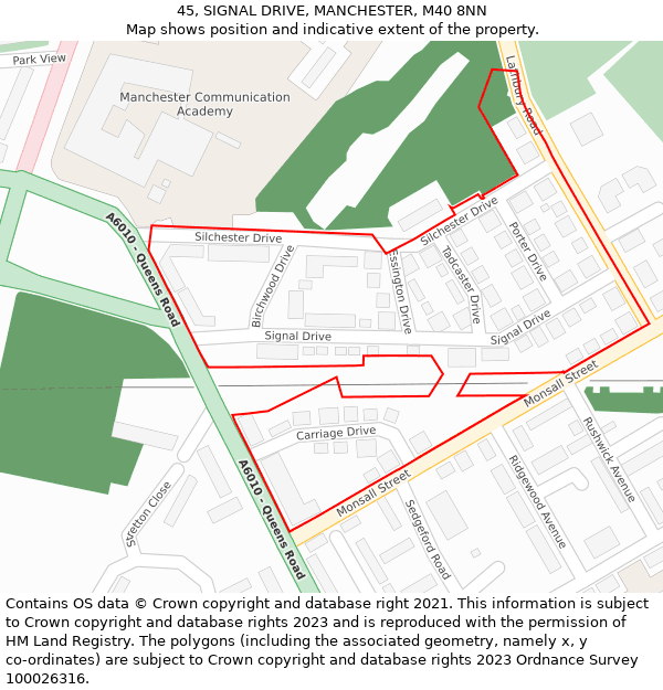 45, SIGNAL DRIVE, MANCHESTER, M40 8NN: Location map and indicative extent of plot