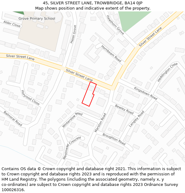 45, SILVER STREET LANE, TROWBRIDGE, BA14 0JP: Location map and indicative extent of plot