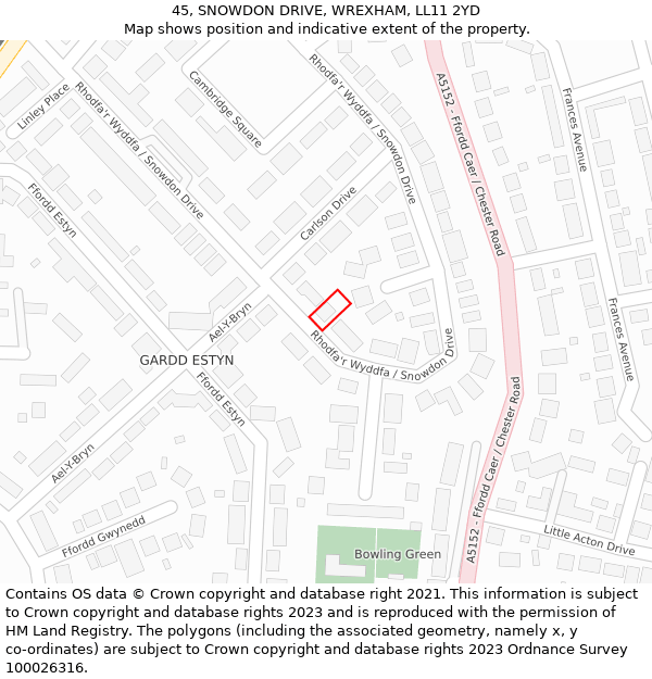 45, SNOWDON DRIVE, WREXHAM, LL11 2YD: Location map and indicative extent of plot