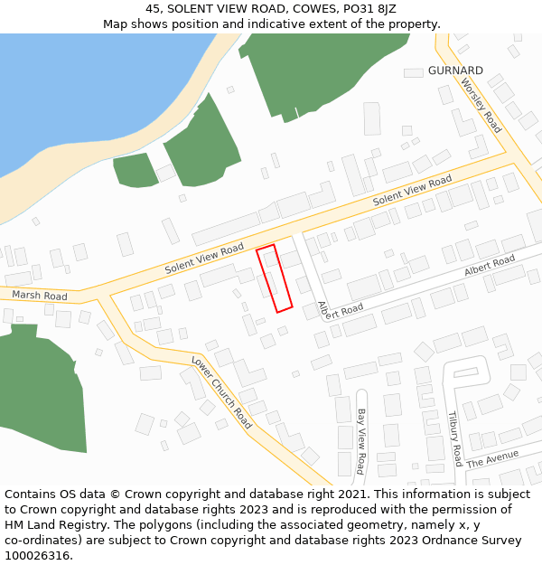 45, SOLENT VIEW ROAD, COWES, PO31 8JZ: Location map and indicative extent of plot