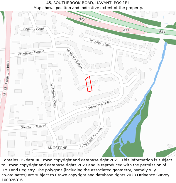 45, SOUTHBROOK ROAD, HAVANT, PO9 1RL: Location map and indicative extent of plot