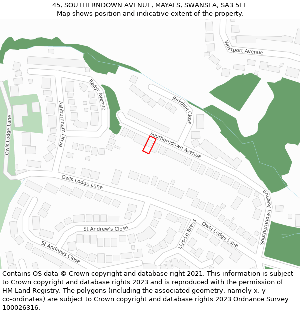 45, SOUTHERNDOWN AVENUE, MAYALS, SWANSEA, SA3 5EL: Location map and indicative extent of plot