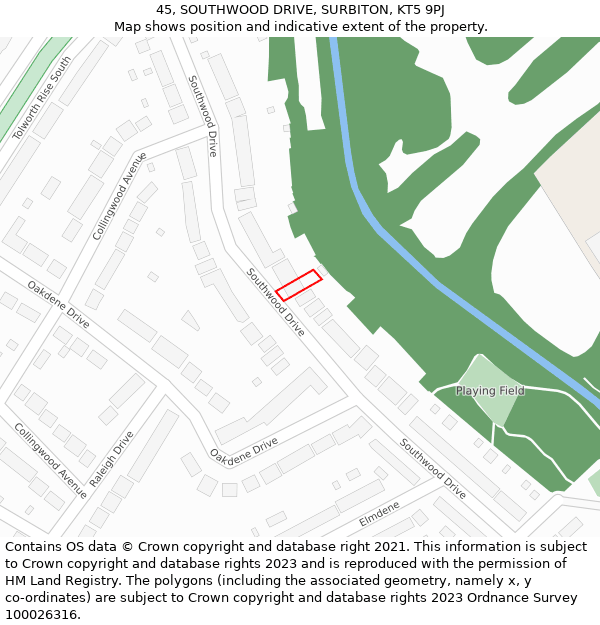 45, SOUTHWOOD DRIVE, SURBITON, KT5 9PJ: Location map and indicative extent of plot