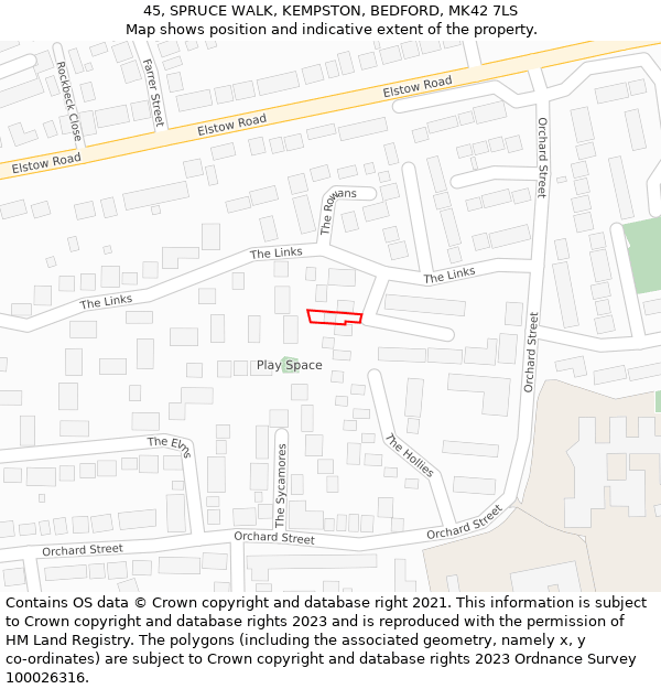 45, SPRUCE WALK, KEMPSTON, BEDFORD, MK42 7LS: Location map and indicative extent of plot