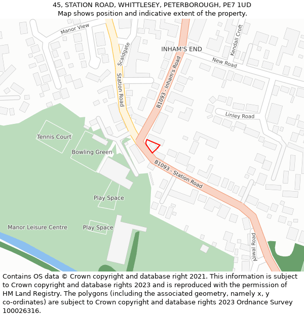 45, STATION ROAD, WHITTLESEY, PETERBOROUGH, PE7 1UD: Location map and indicative extent of plot