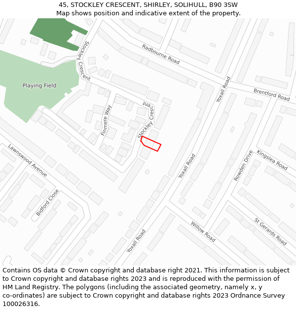 45, STOCKLEY CRESCENT, SHIRLEY, SOLIHULL, B90 3SW: Location map and indicative extent of plot