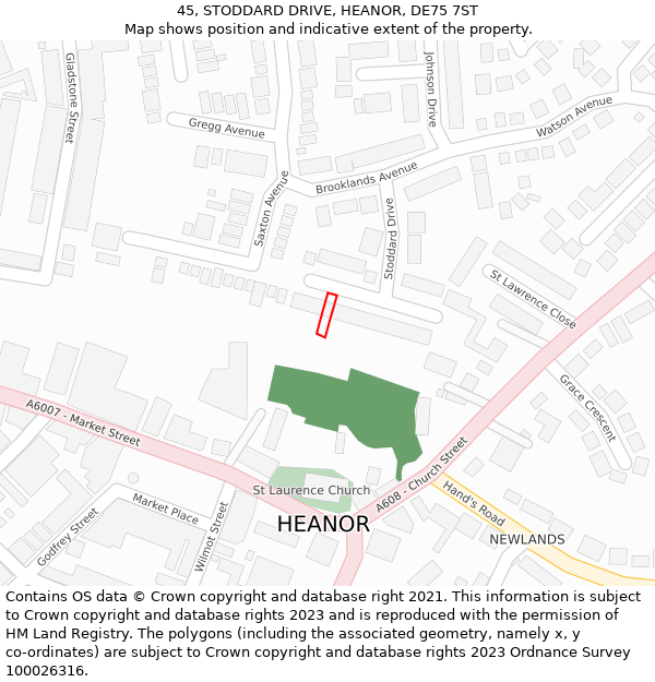 45, STODDARD DRIVE, HEANOR, DE75 7ST: Location map and indicative extent of plot