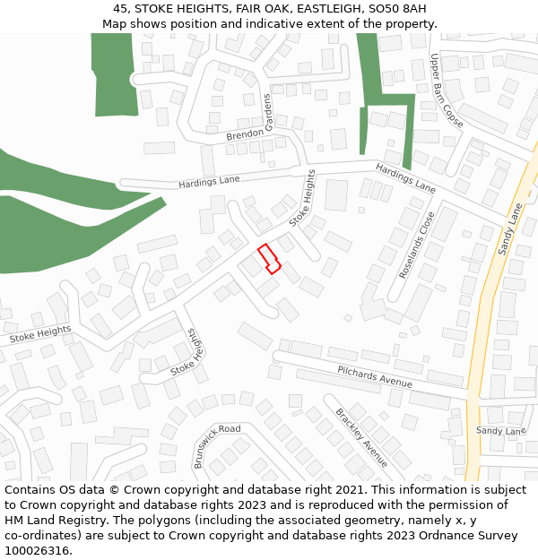 45, STOKE HEIGHTS, FAIR OAK, EASTLEIGH, SO50 8AH: Location map and indicative extent of plot