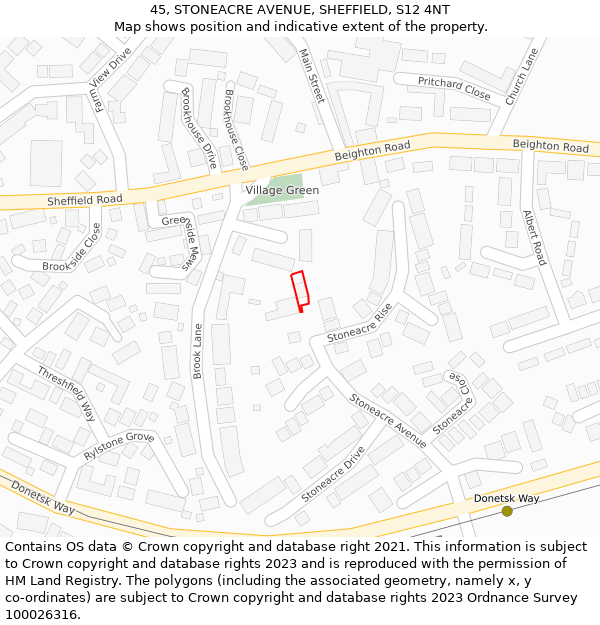45, STONEACRE AVENUE, SHEFFIELD, S12 4NT: Location map and indicative extent of plot