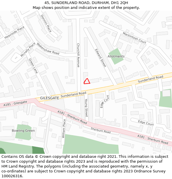 45, SUNDERLAND ROAD, DURHAM, DH1 2QH: Location map and indicative extent of plot