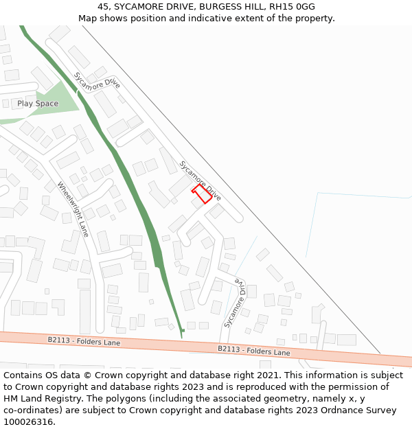 45, SYCAMORE DRIVE, BURGESS HILL, RH15 0GG: Location map and indicative extent of plot