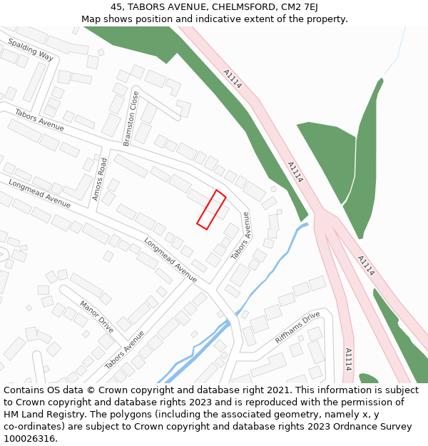 45, TABORS AVENUE, CHELMSFORD, CM2 7EJ: Location map and indicative extent of plot