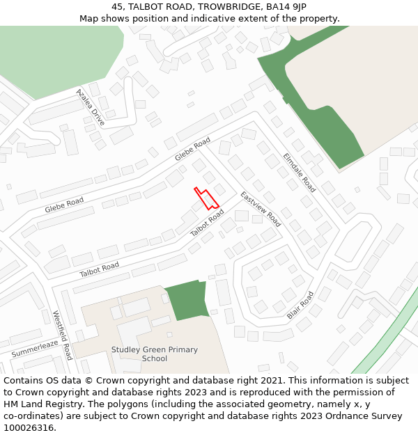 45, TALBOT ROAD, TROWBRIDGE, BA14 9JP: Location map and indicative extent of plot