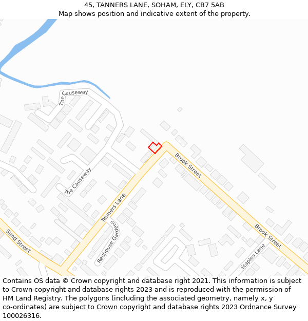 45, TANNERS LANE, SOHAM, ELY, CB7 5AB: Location map and indicative extent of plot