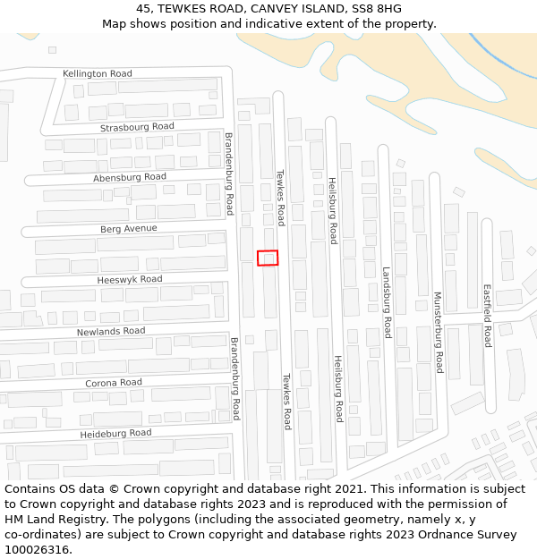 45, TEWKES ROAD, CANVEY ISLAND, SS8 8HG: Location map and indicative extent of plot