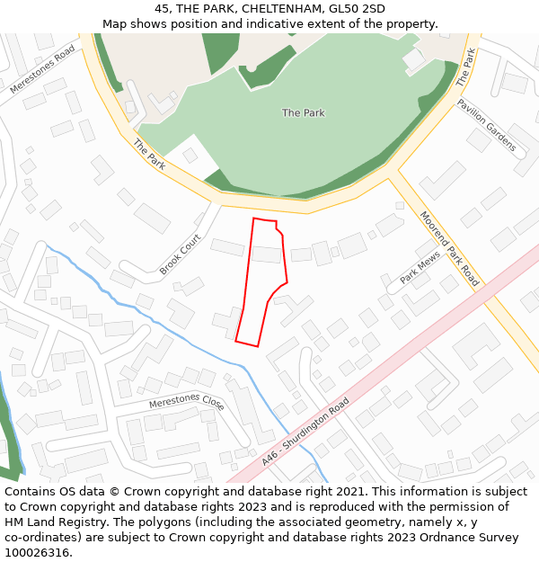 45, THE PARK, CHELTENHAM, GL50 2SD: Location map and indicative extent of plot