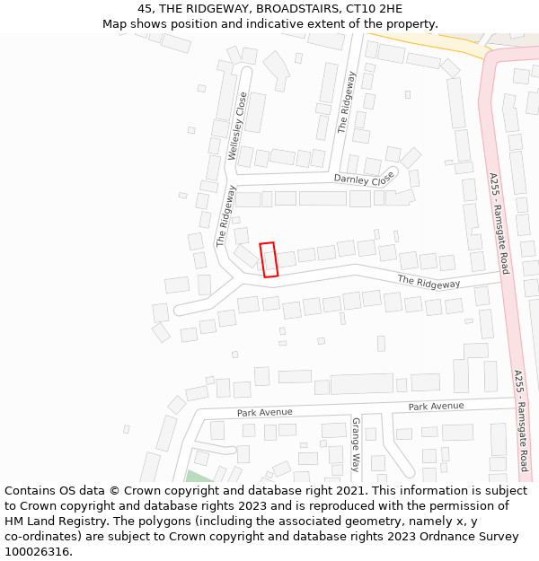 45, THE RIDGEWAY, BROADSTAIRS, CT10 2HE: Location map and indicative extent of plot