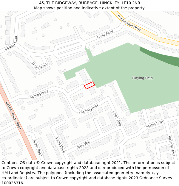 45, THE RIDGEWAY, BURBAGE, HINCKLEY, LE10 2NR: Location map and indicative extent of plot