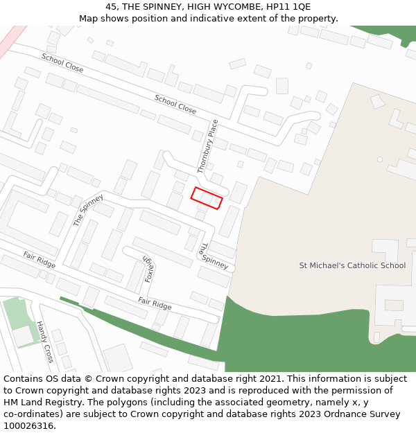 45, THE SPINNEY, HIGH WYCOMBE, HP11 1QE: Location map and indicative extent of plot