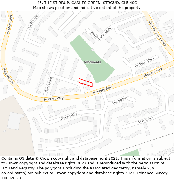 45, THE STIRRUP, CASHES GREEN, STROUD, GL5 4SG: Location map and indicative extent of plot