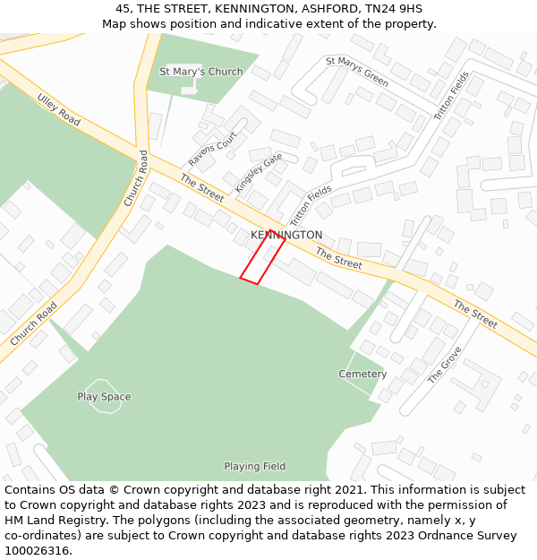 45, THE STREET, KENNINGTON, ASHFORD, TN24 9HS: Location map and indicative extent of plot