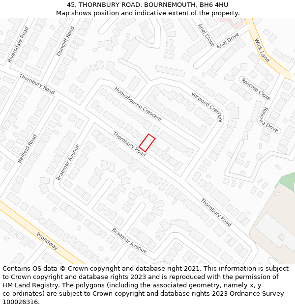 45, THORNBURY ROAD, BOURNEMOUTH, BH6 4HU: Location map and indicative extent of plot