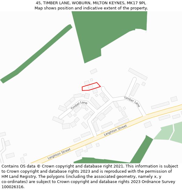 45, TIMBER LANE, WOBURN, MILTON KEYNES, MK17 9PL: Location map and indicative extent of plot