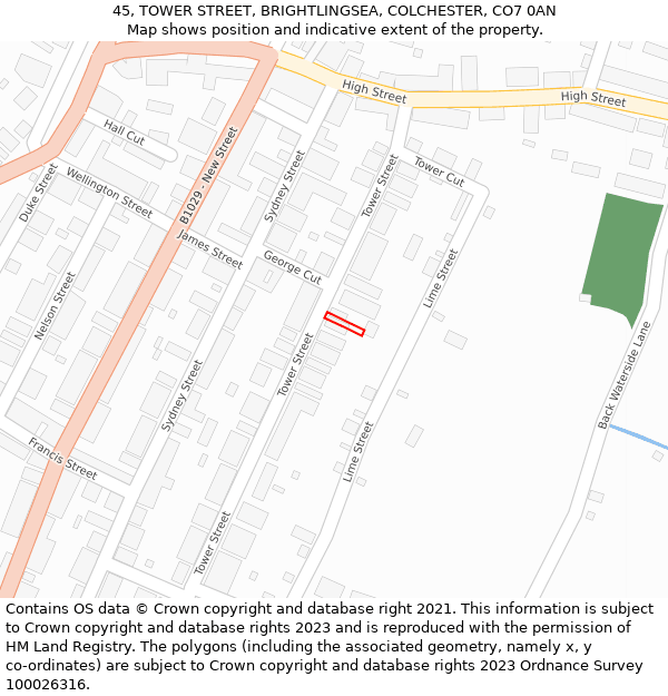 45, TOWER STREET, BRIGHTLINGSEA, COLCHESTER, CO7 0AN: Location map and indicative extent of plot