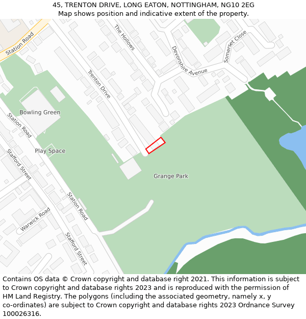 45, TRENTON DRIVE, LONG EATON, NOTTINGHAM, NG10 2EG: Location map and indicative extent of plot