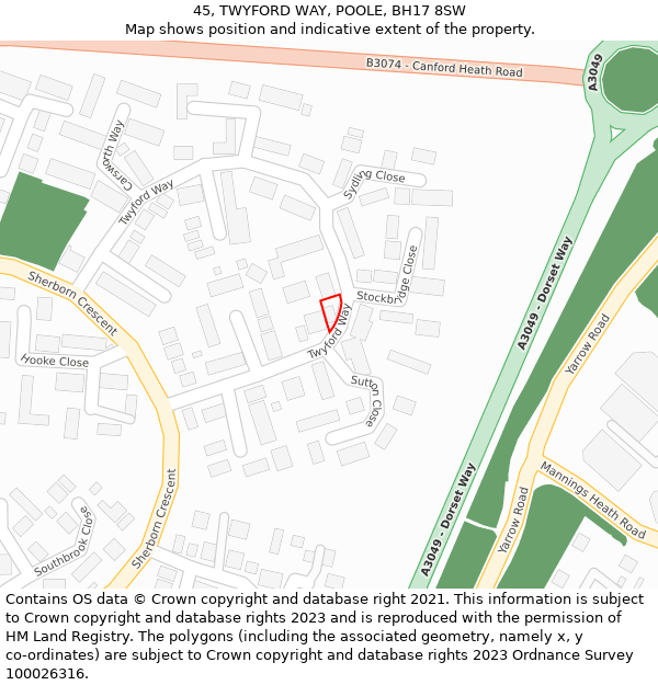 45, TWYFORD WAY, POOLE, BH17 8SW: Location map and indicative extent of plot