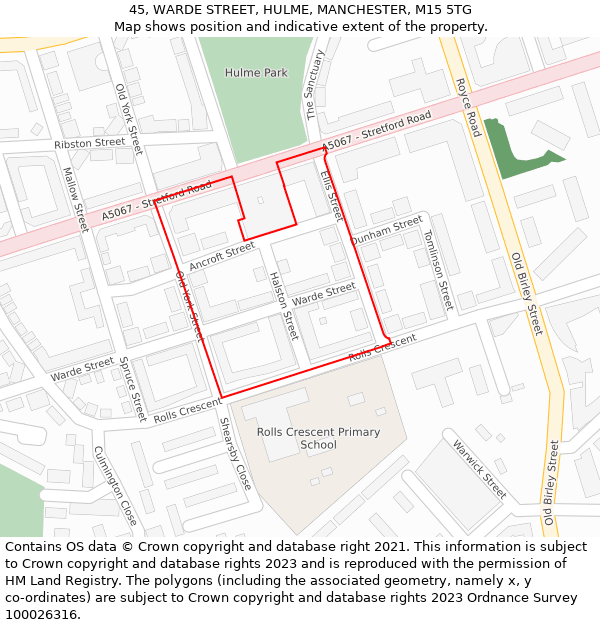 45, WARDE STREET, HULME, MANCHESTER, M15 5TG: Location map and indicative extent of plot