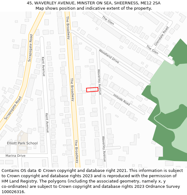 45, WAVERLEY AVENUE, MINSTER ON SEA, SHEERNESS, ME12 2SA: Location map and indicative extent of plot