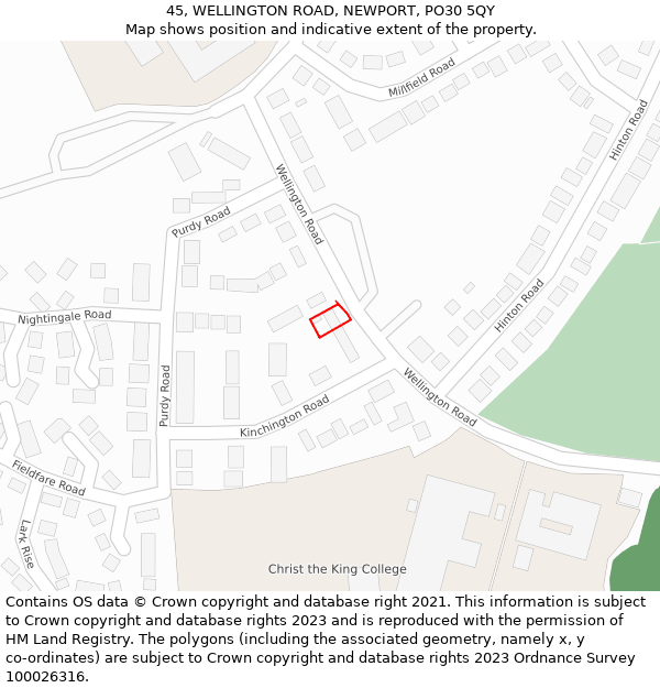 45, WELLINGTON ROAD, NEWPORT, PO30 5QY: Location map and indicative extent of plot