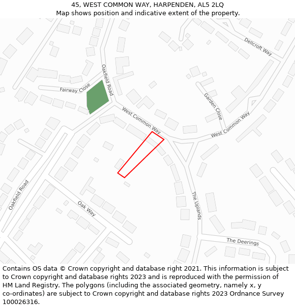 45, WEST COMMON WAY, HARPENDEN, AL5 2LQ: Location map and indicative extent of plot