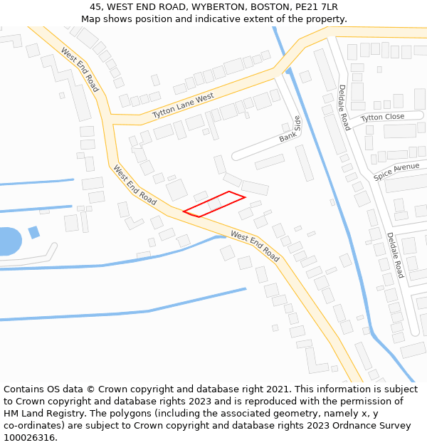 45, WEST END ROAD, WYBERTON, BOSTON, PE21 7LR: Location map and indicative extent of plot