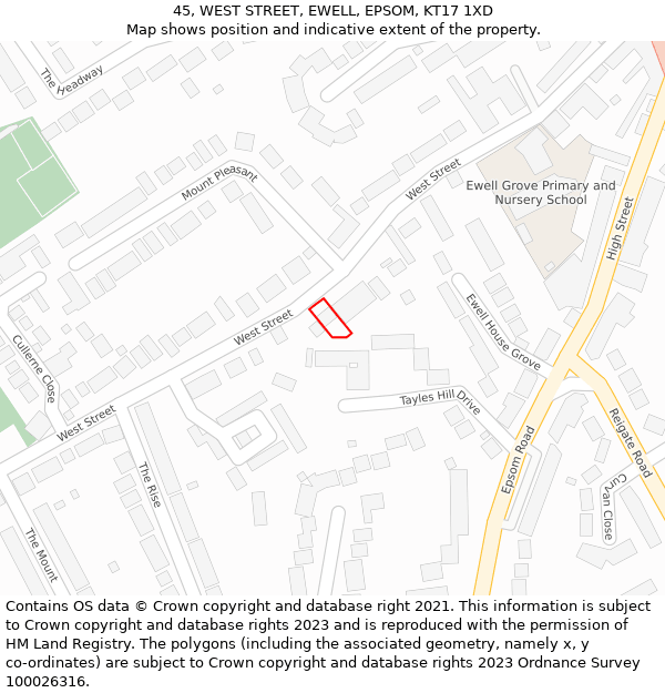 45, WEST STREET, EWELL, EPSOM, KT17 1XD: Location map and indicative extent of plot