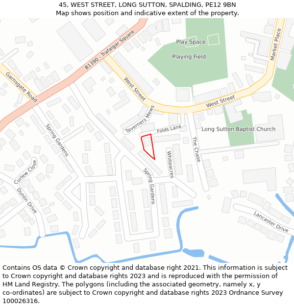 45, WEST STREET, LONG SUTTON, SPALDING, PE12 9BN: Location map and indicative extent of plot