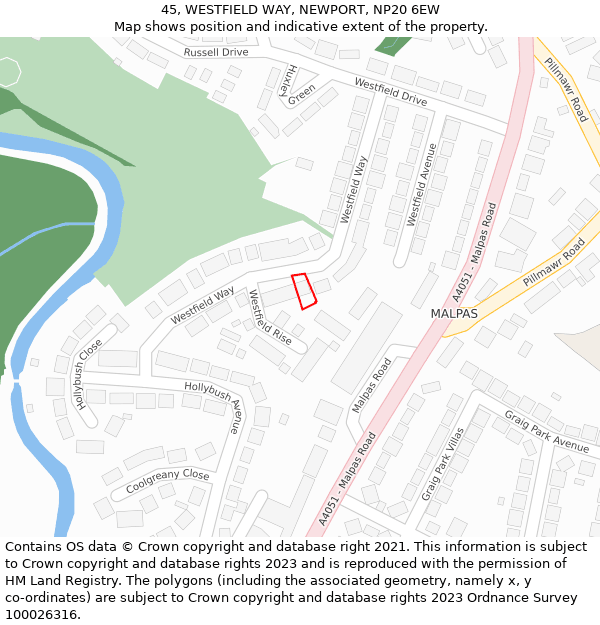 45, WESTFIELD WAY, NEWPORT, NP20 6EW: Location map and indicative extent of plot