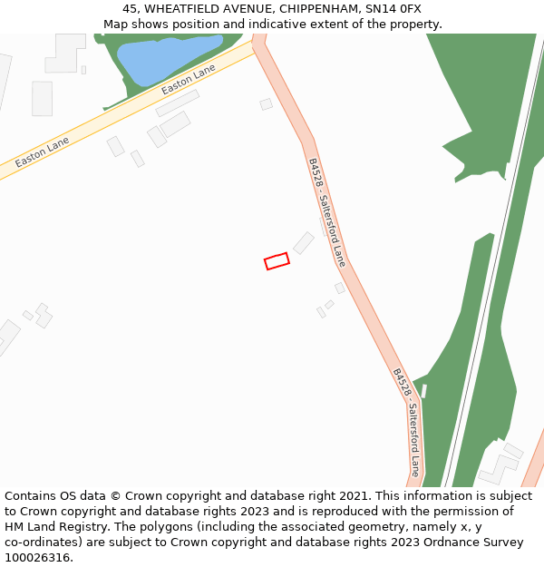 45, WHEATFIELD AVENUE, CHIPPENHAM, SN14 0FX: Location map and indicative extent of plot