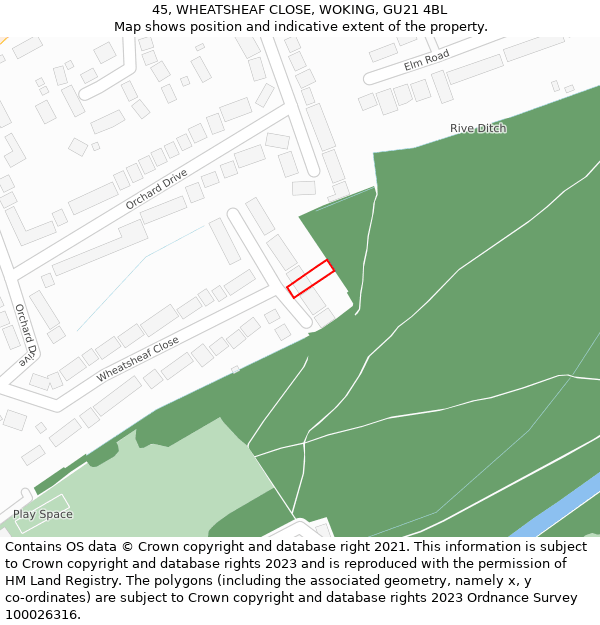 45, WHEATSHEAF CLOSE, WOKING, GU21 4BL: Location map and indicative extent of plot