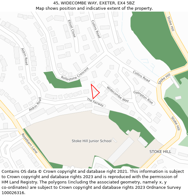 45, WIDECOMBE WAY, EXETER, EX4 5BZ: Location map and indicative extent of plot