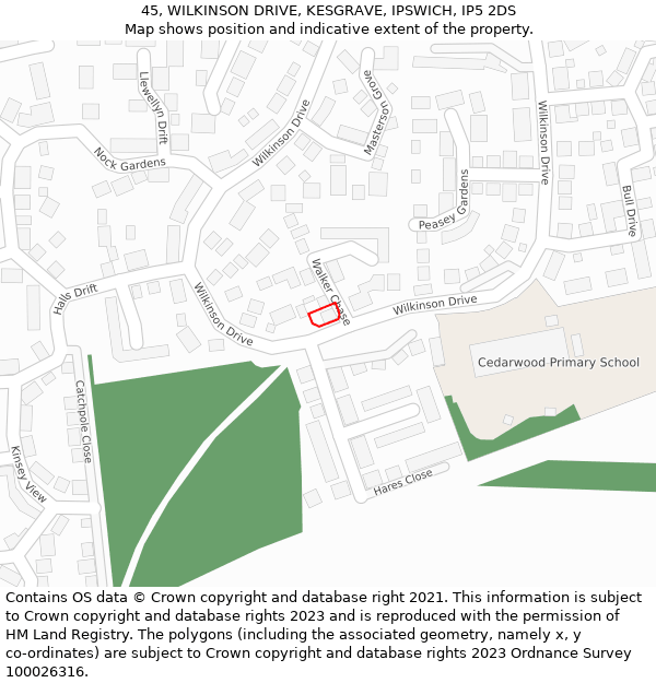 45, WILKINSON DRIVE, KESGRAVE, IPSWICH, IP5 2DS: Location map and indicative extent of plot
