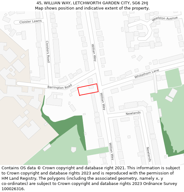 45, WILLIAN WAY, LETCHWORTH GARDEN CITY, SG6 2HJ: Location map and indicative extent of plot